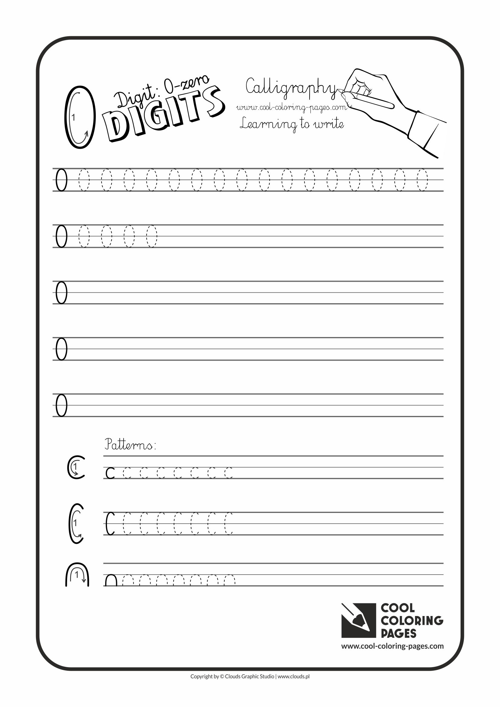 Cool Coloring Pages / Calligraphy / Digit 0 / Handwriting for kids