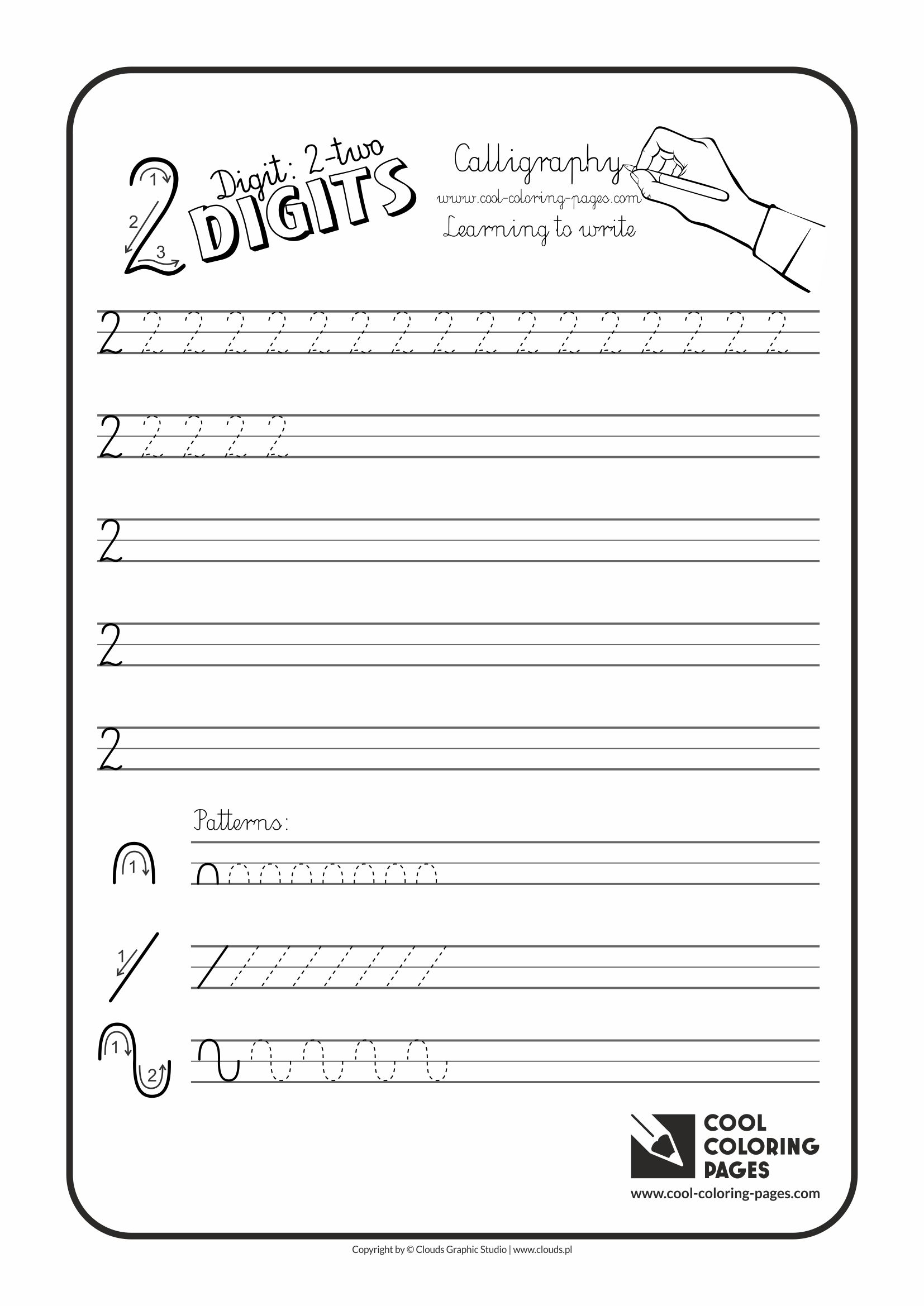 Cool Coloring Pages / Calligraphy / Digit 2 / Handwriting for kids