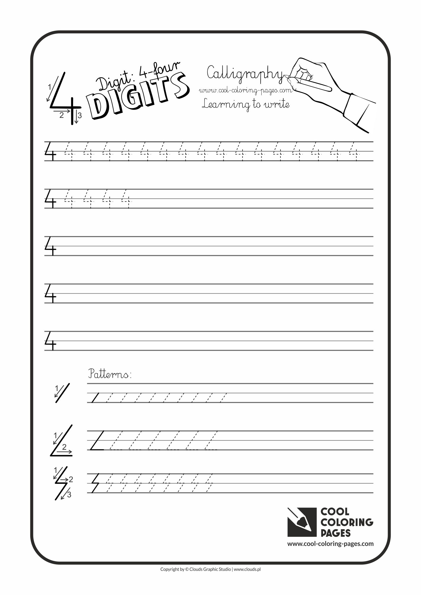 Cool Coloring Pages / Calligraphy / Digit 4 / Handwriting for kids