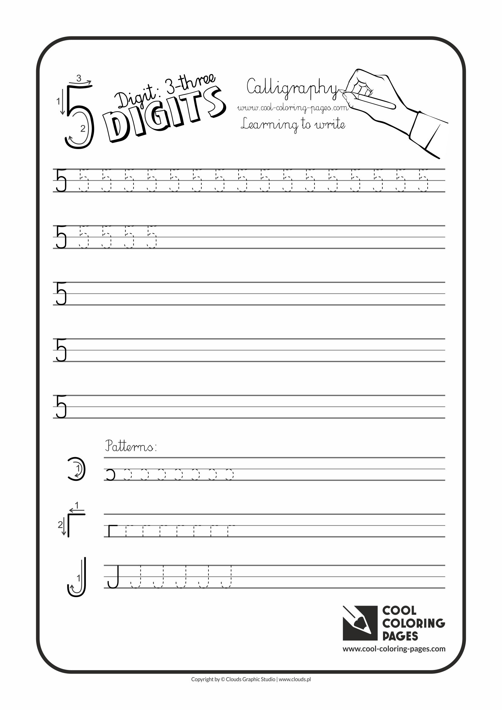Cool Coloring Pages / Calligraphy / Digit 5 / Handwriting for kids
