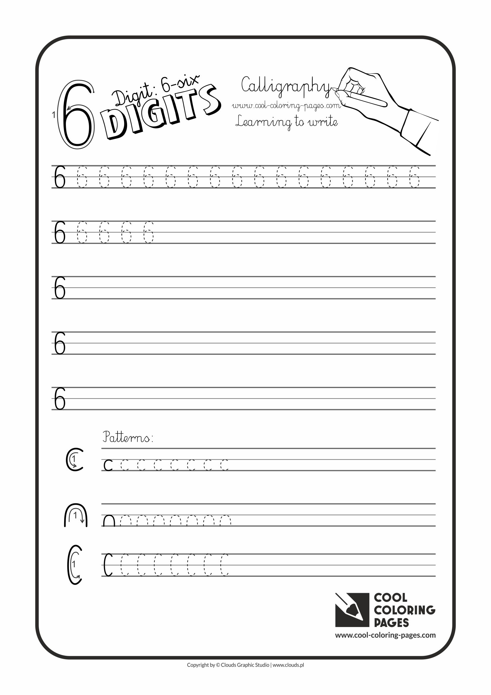 Cool Coloring Pages / Calligraphy / Digit 6 / Handwriting for kids