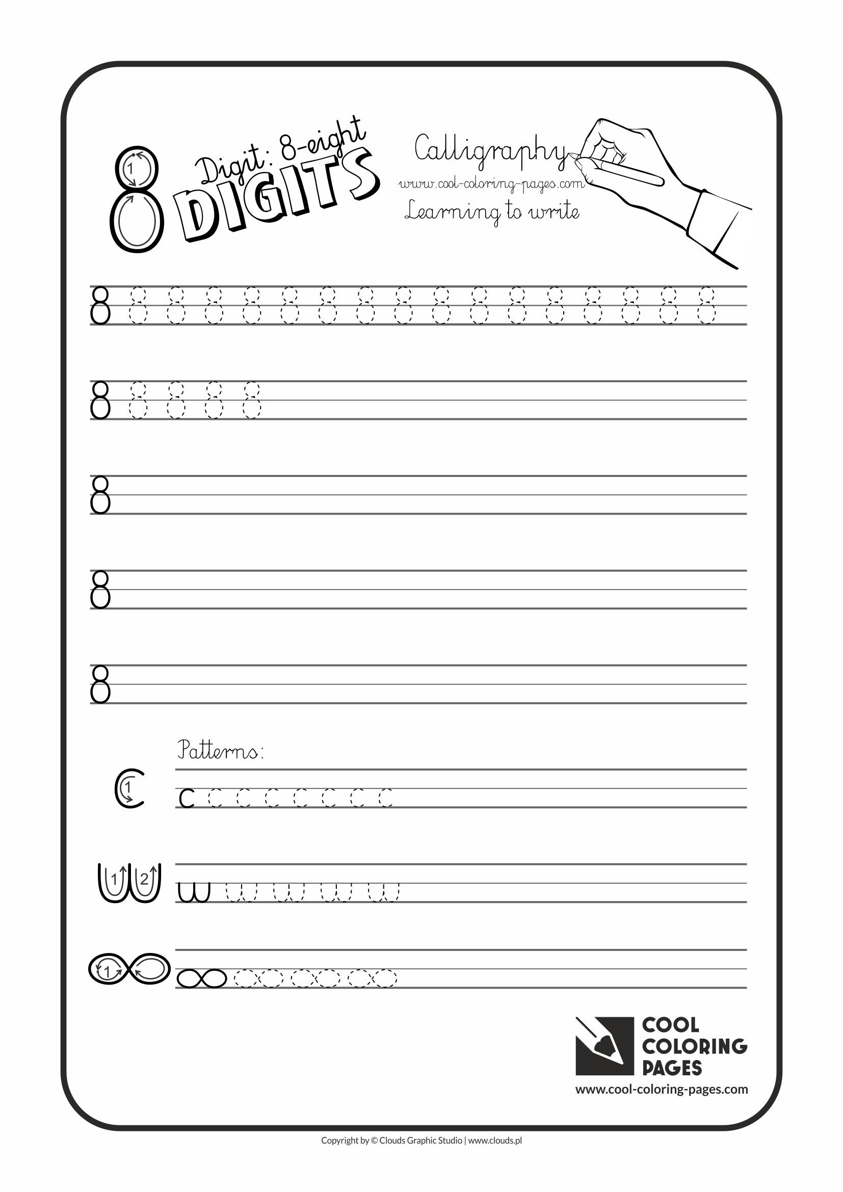 Cool Coloring Pages / Calligraphy / Digit 8 / Handwriting for kids