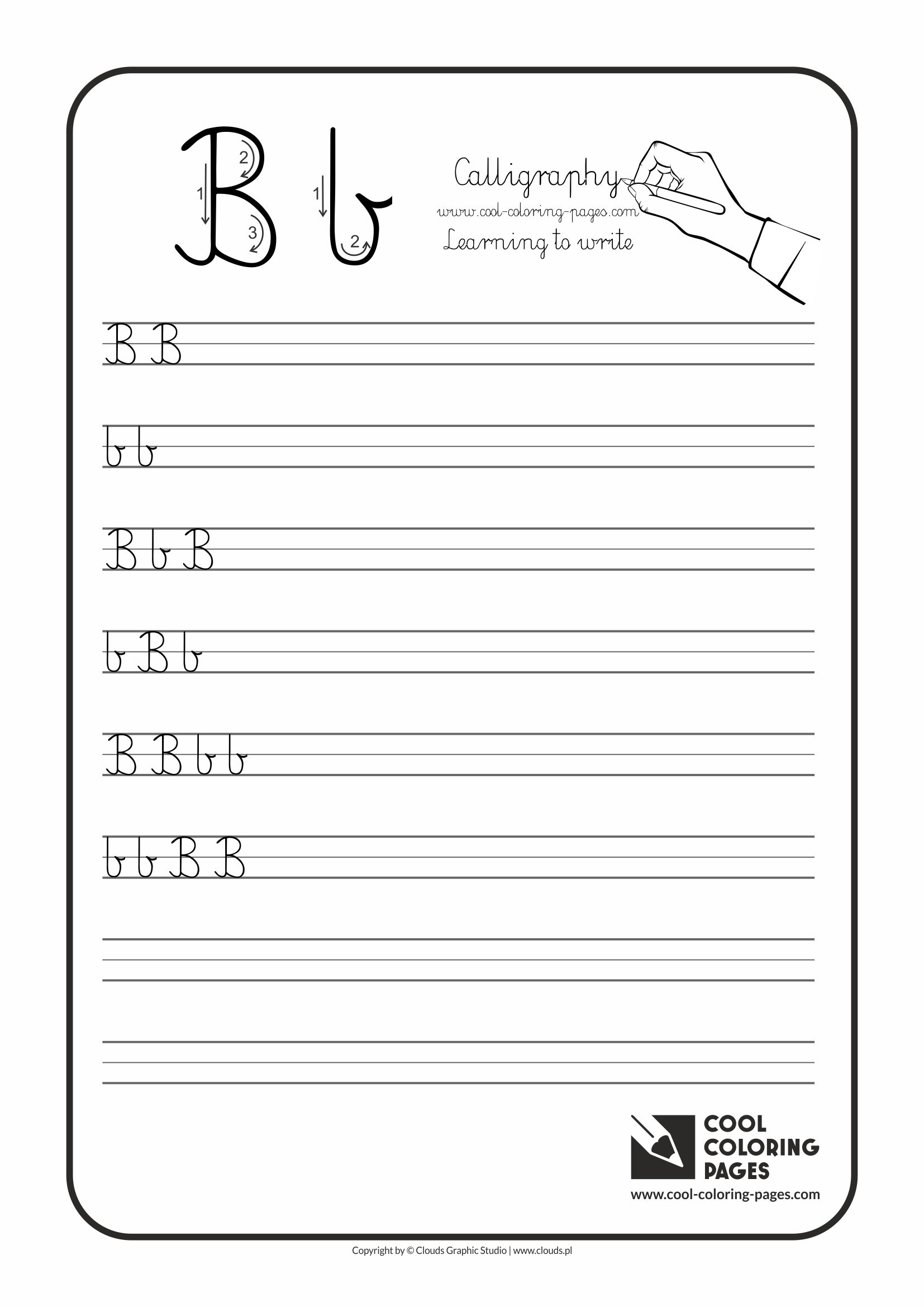 Cool Coloring Pages / Calligraphy / Letter B - Handwriting for kids / Worksheets
