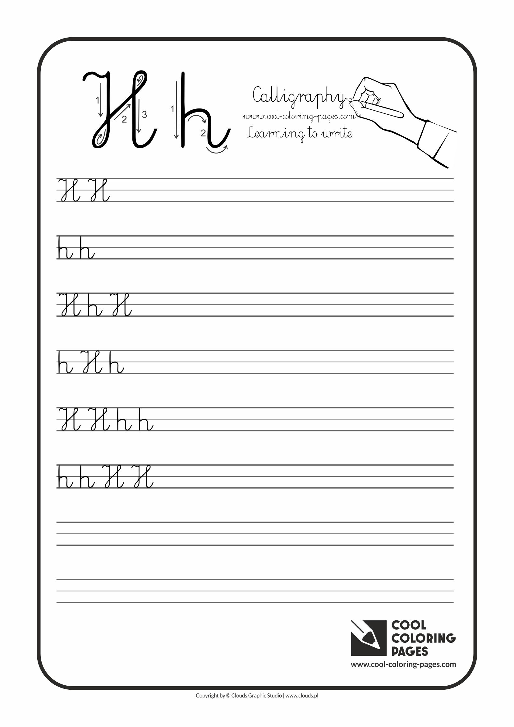 Cool Coloring Pages / Calligraphy / Letter H - Handwriting for kids / Worksheets