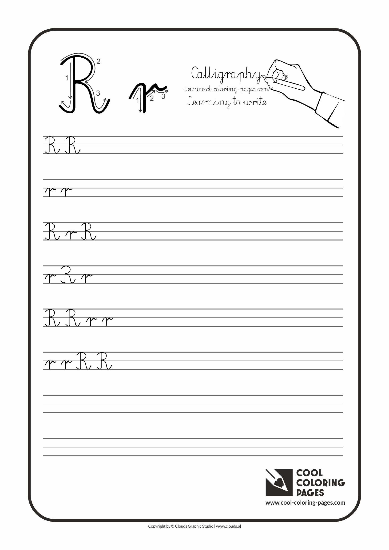 Cool Coloring Pages / Calligraphy / Letter R - Handwriting for kids / Worksheets