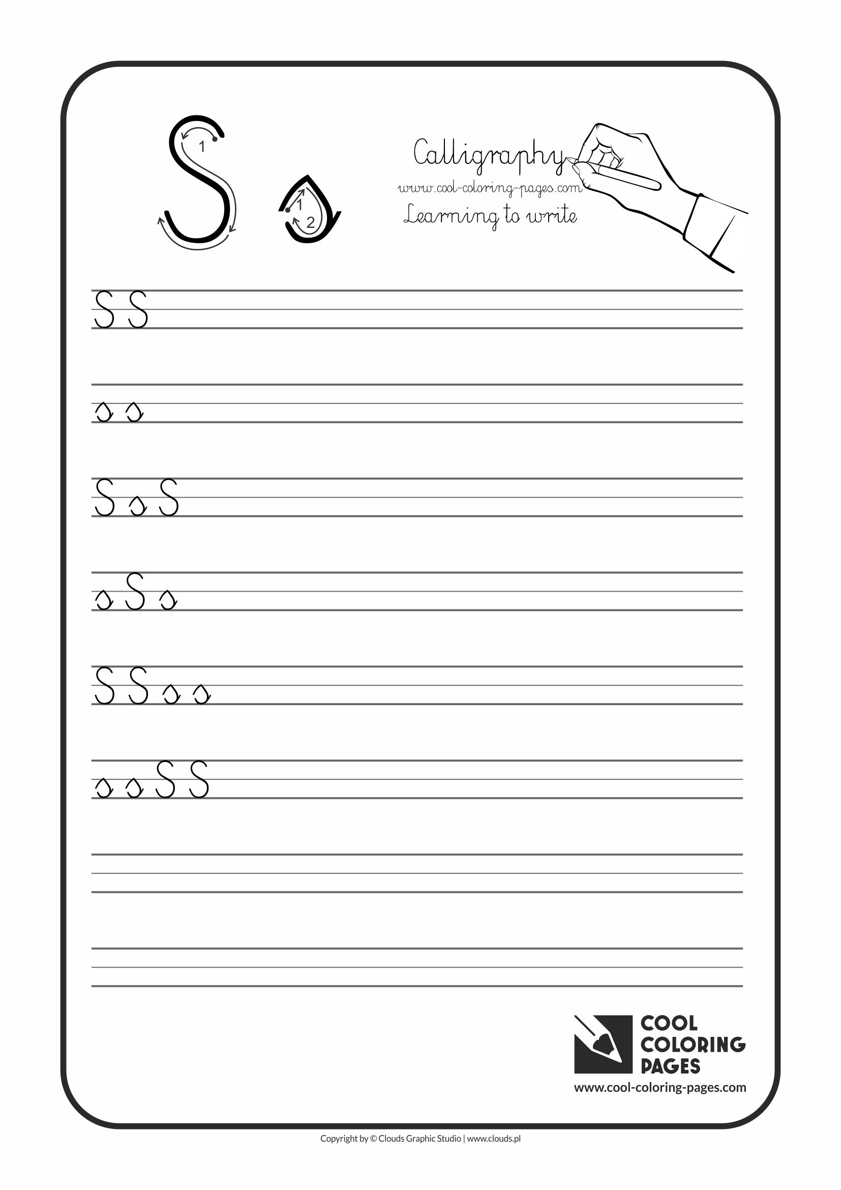 Cool Coloring Pages / Calligraphy / Letter S - Handwriting for kids / Worksheets