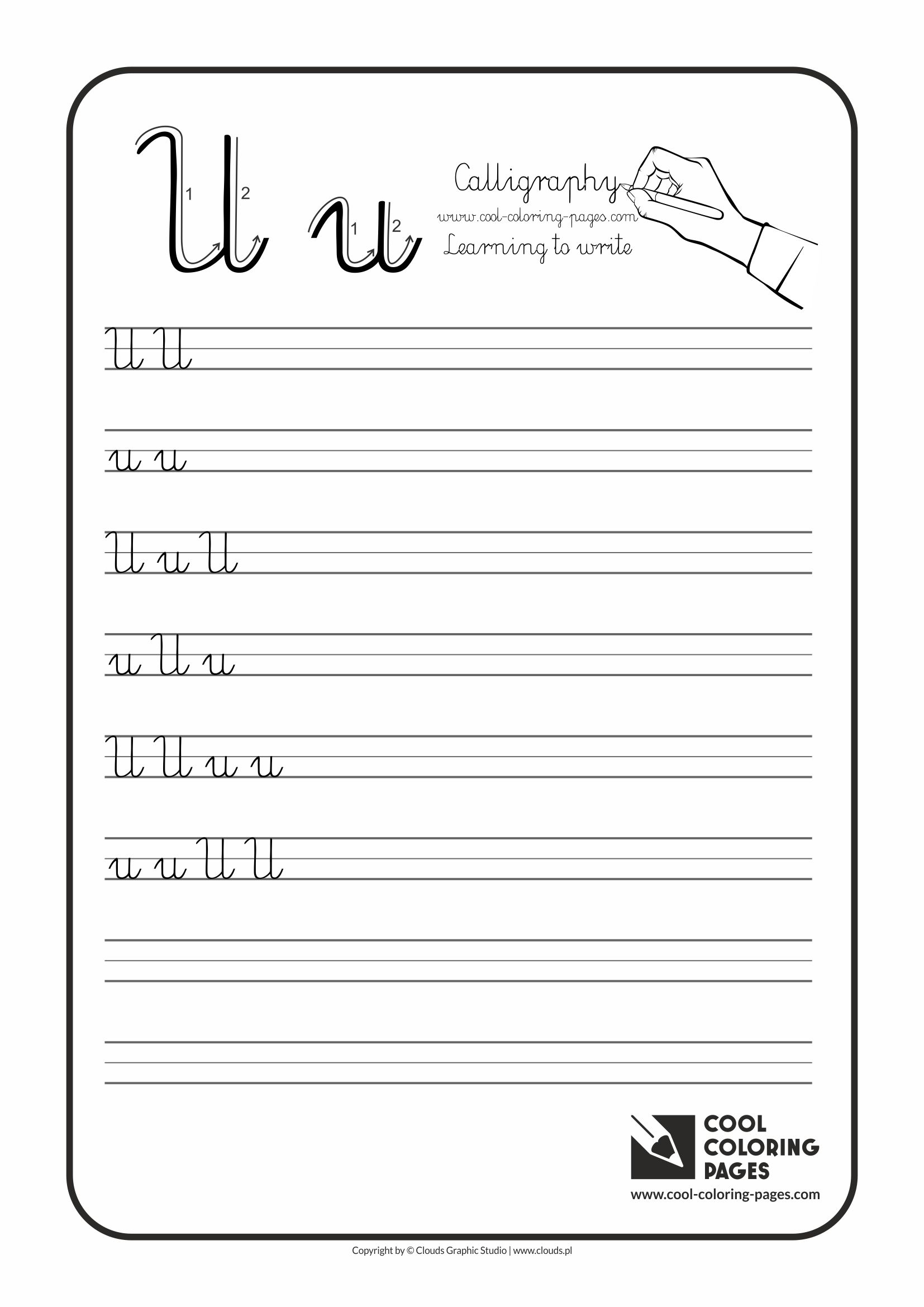 Cool Coloring Pages / Calligraphy / Letter U - Handwriting for kids / Worksheets