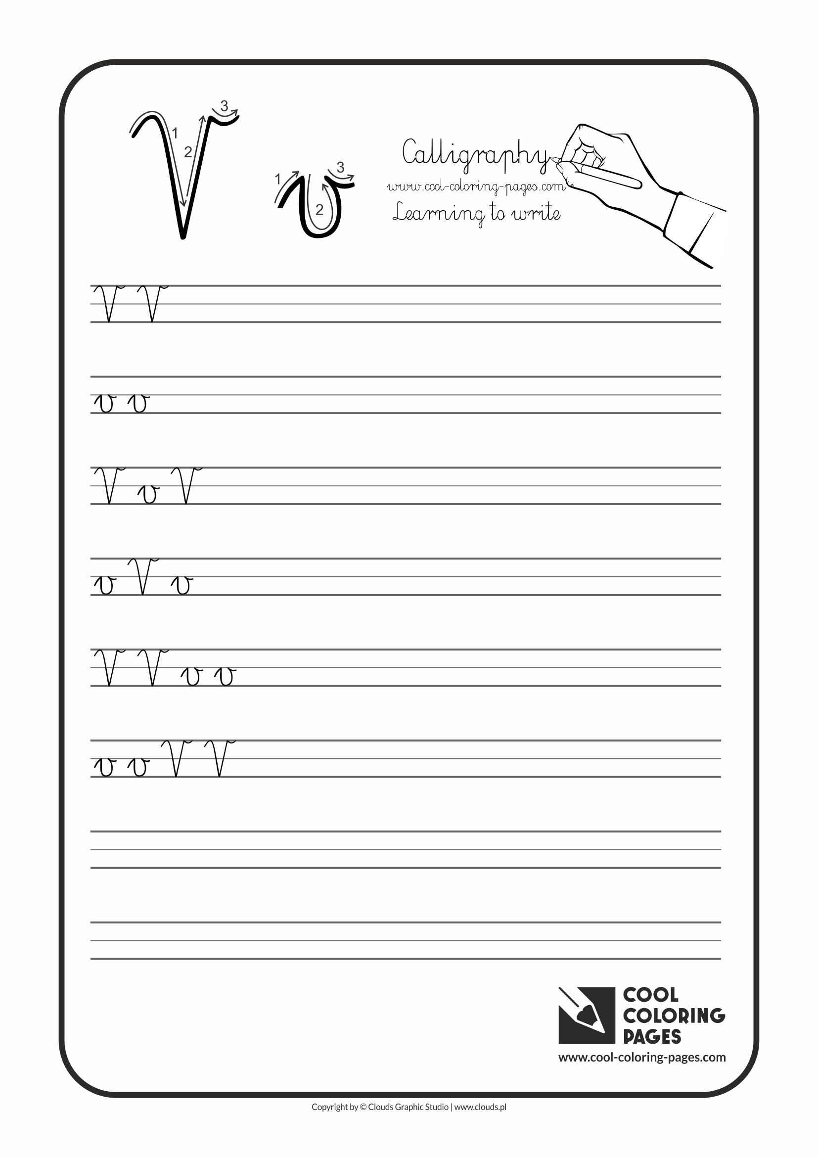 Cool Coloring Pages / Calligraphy / Letter V - Handwriting for kids / Worksheets