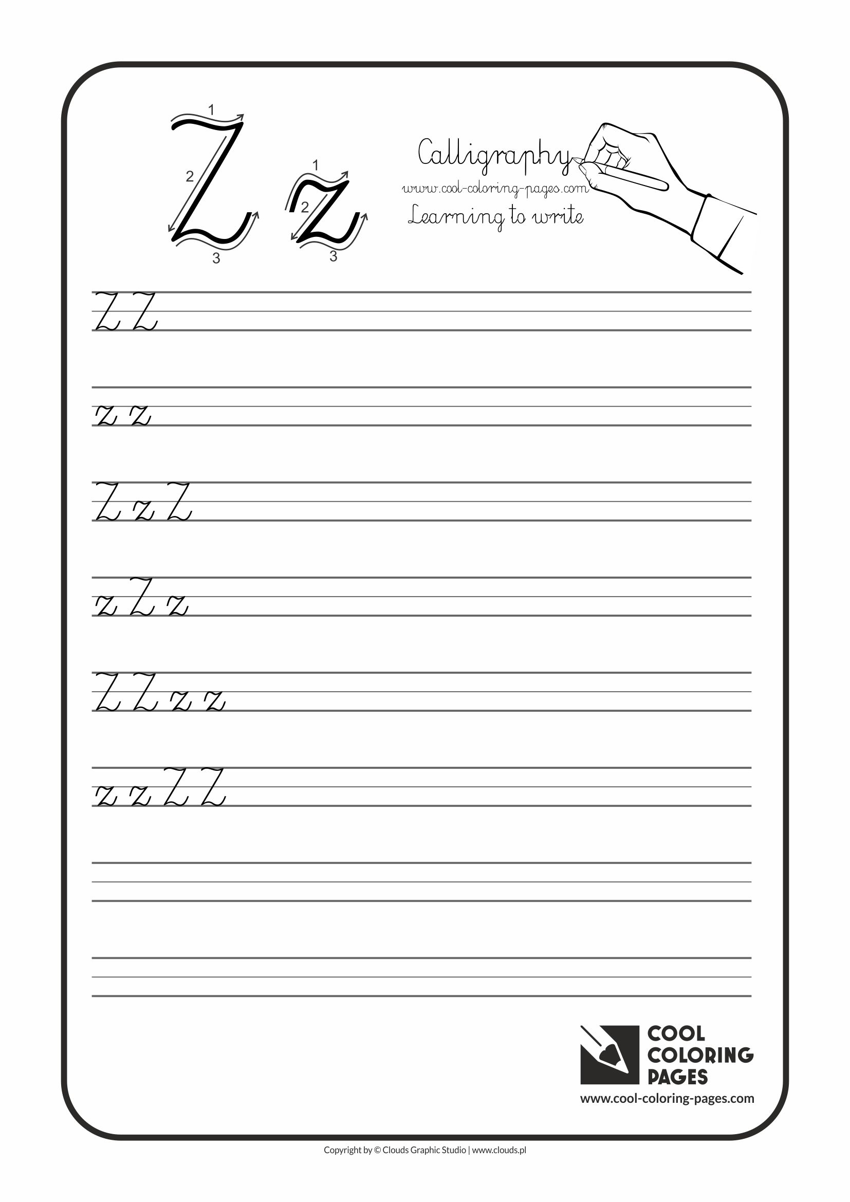 Cool Coloring Pages / Calligraphy / Letter Z - Handwriting for kids / Worksheets