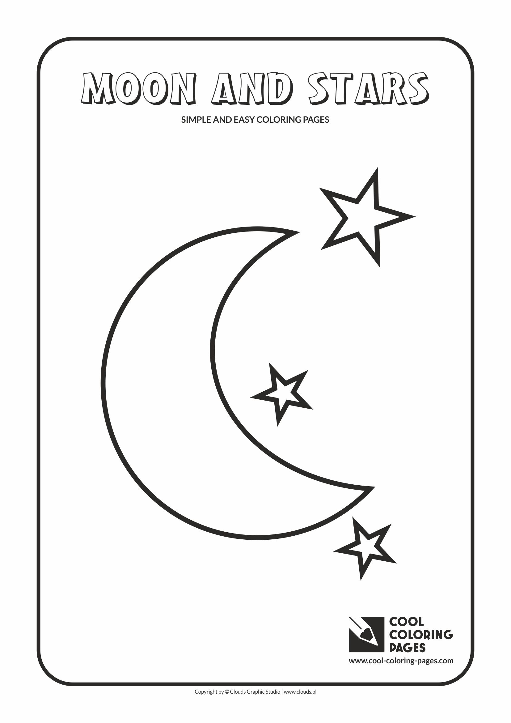 Simple and easy coloring pages for toddlers - Moon and stars