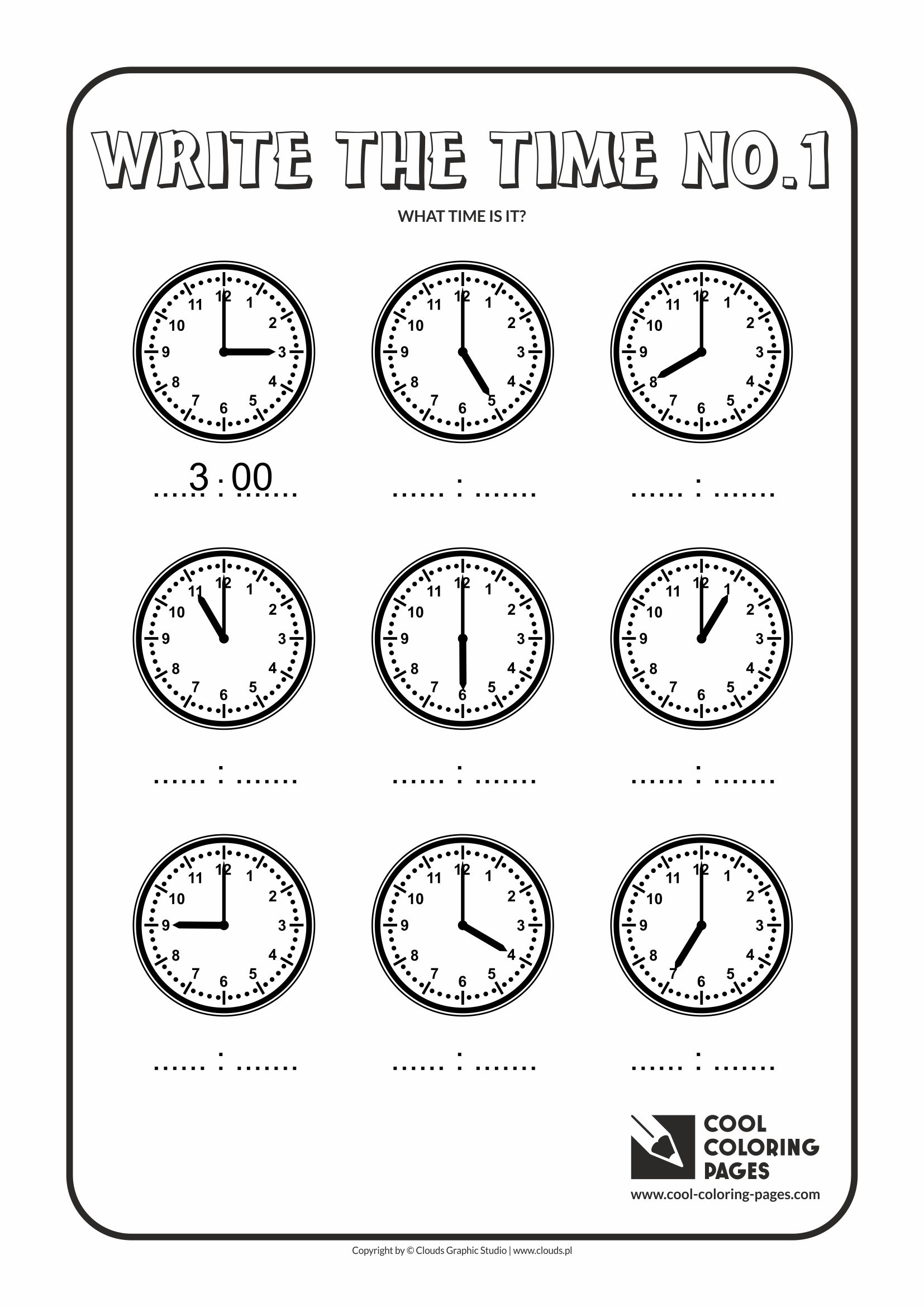 Cool Coloring Pages - Time / Write the time no.1