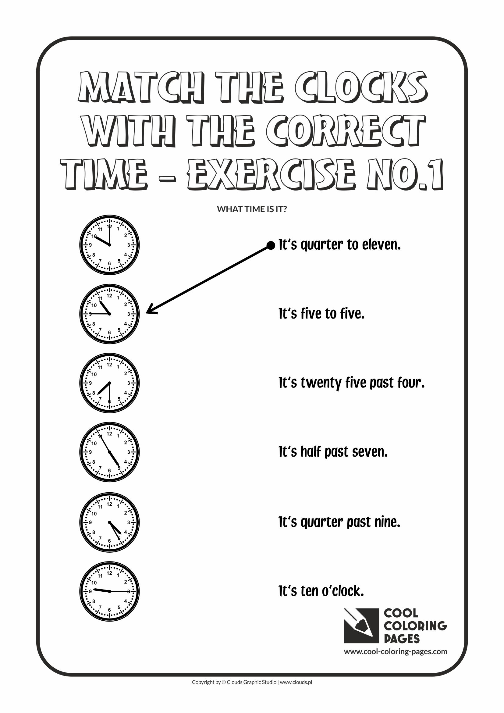 Cool Coloring Pages - Time / Match the clocks with the correct time no.1