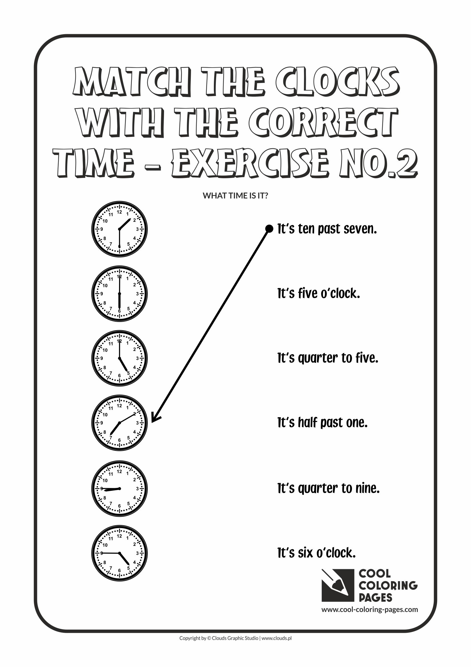 Cool Coloring Pages - Time / Match the clocks with the correct time no.2