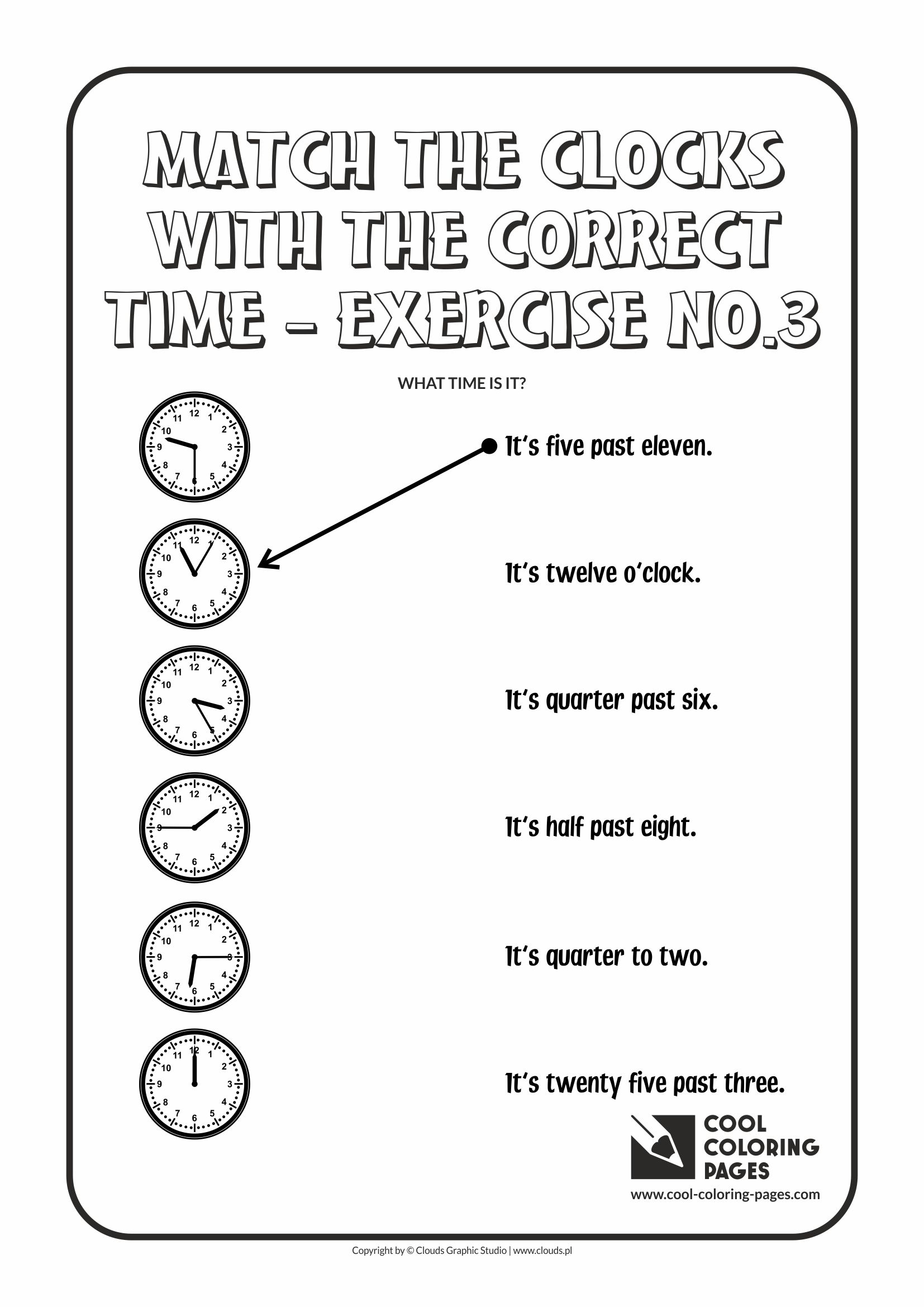 Cool Coloring Pages - Time / Match the clocks with the correct time no.3