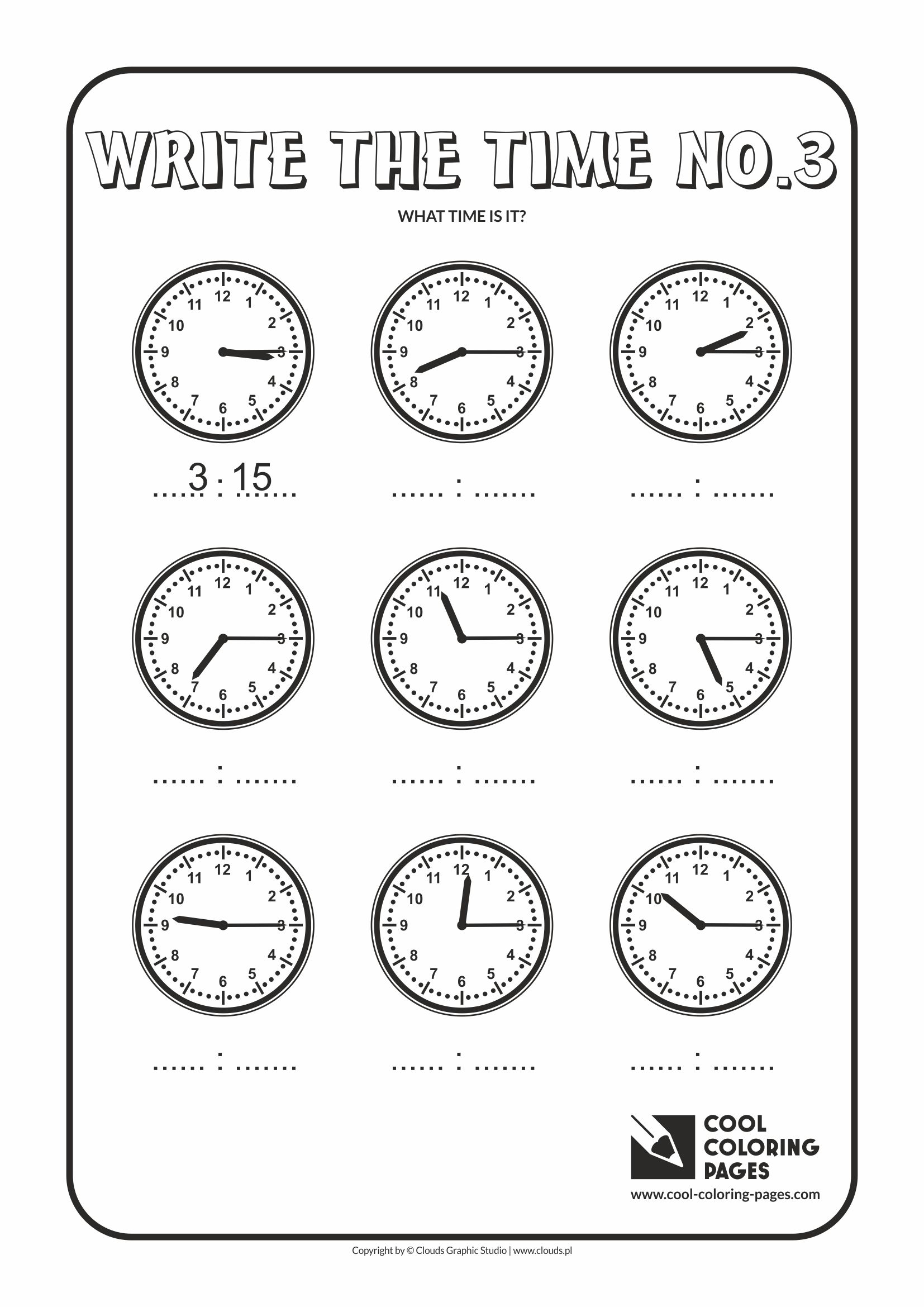 Cool Coloring Pages - Time / Write the time no.3