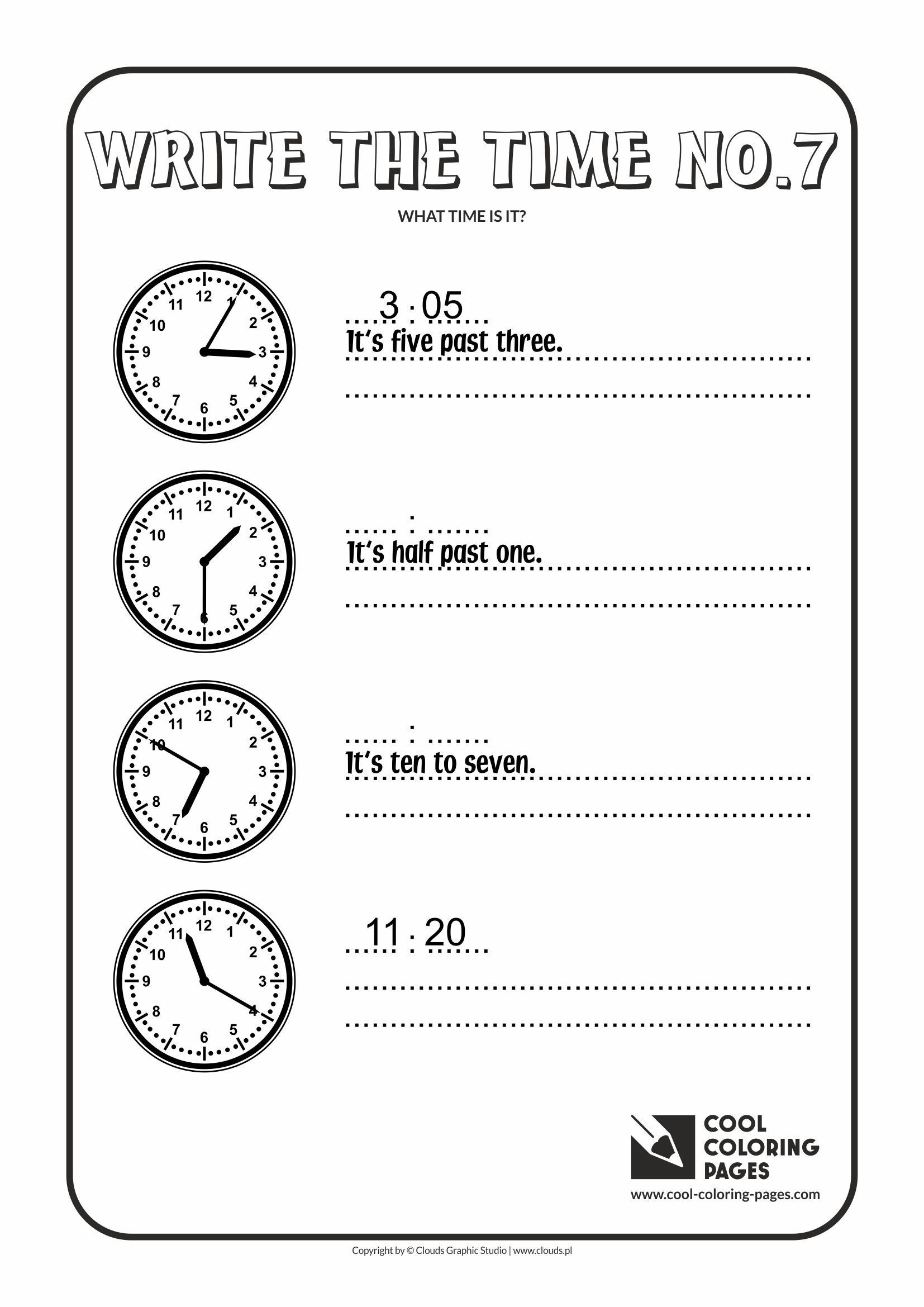 Cool Coloring Pages - Time / Write the time no.7